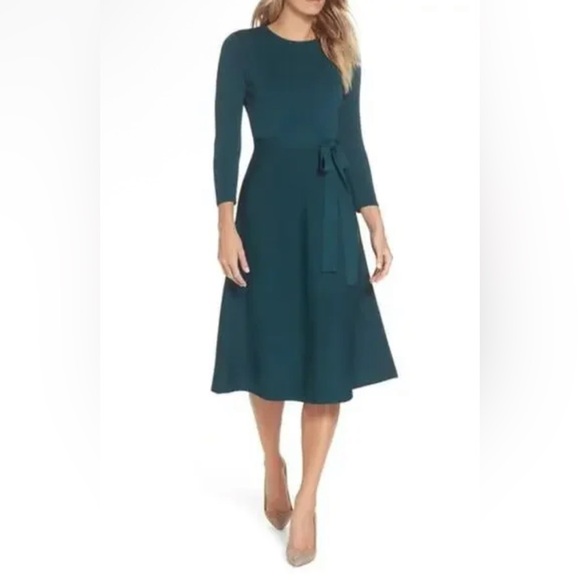 Eliza J Women's Fit & Flare 3/4
Sleeve Sweater Dress in Spruce
Green Small - Picture 1 of 12